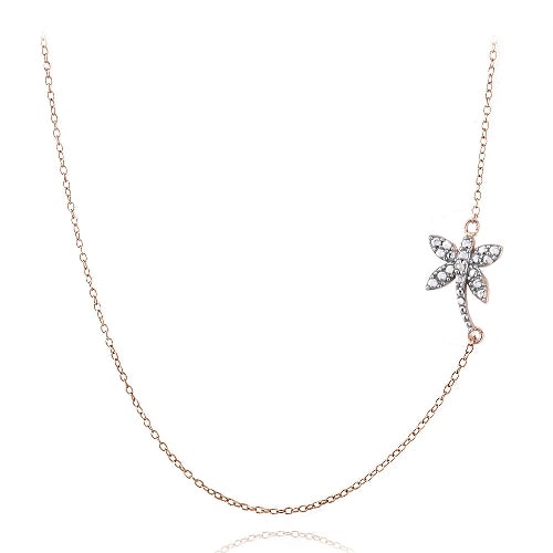 Rose Gold Tone Over Sterling Silver Diamond Accent Dragonfly Necklace