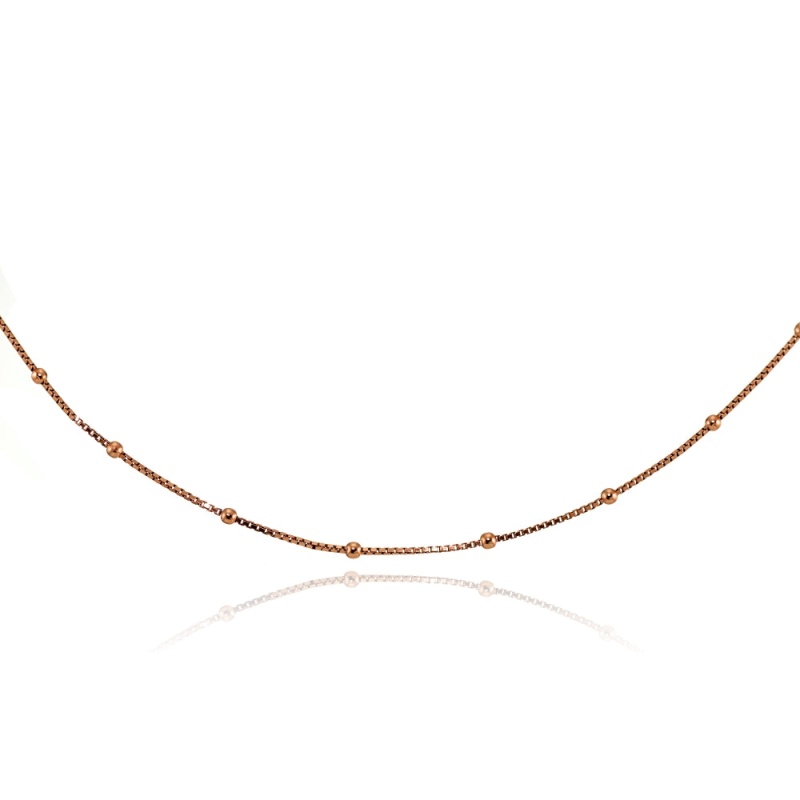 Rose Gold Flashed Sterling Silver Italian Box Chain With Station Beads Dainty Choker Necklace