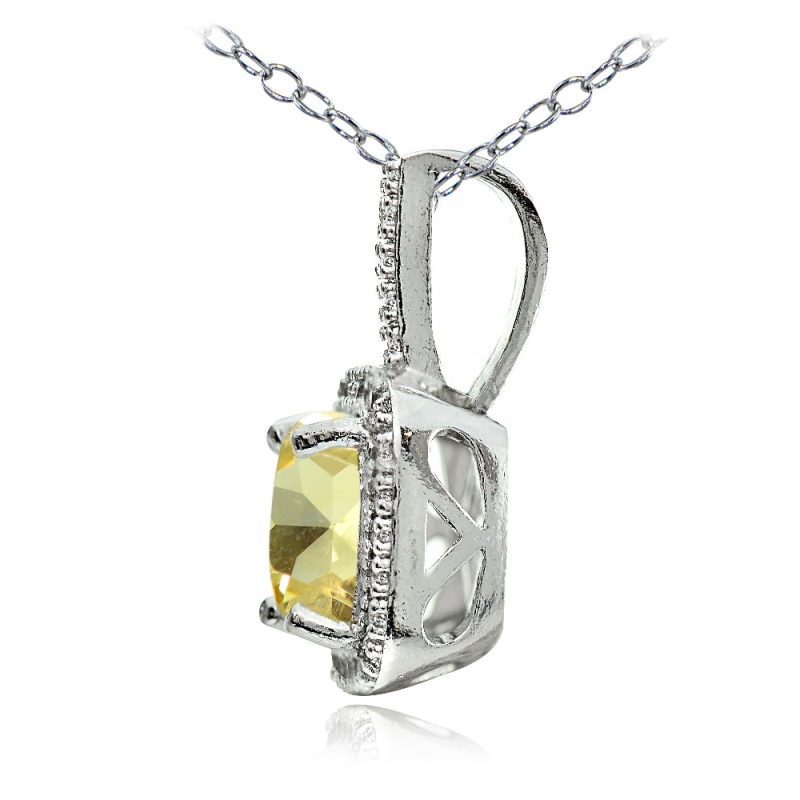 Sterling Silver 1.85Ct Citrine & White Topaz Cushion-Cut Necklace