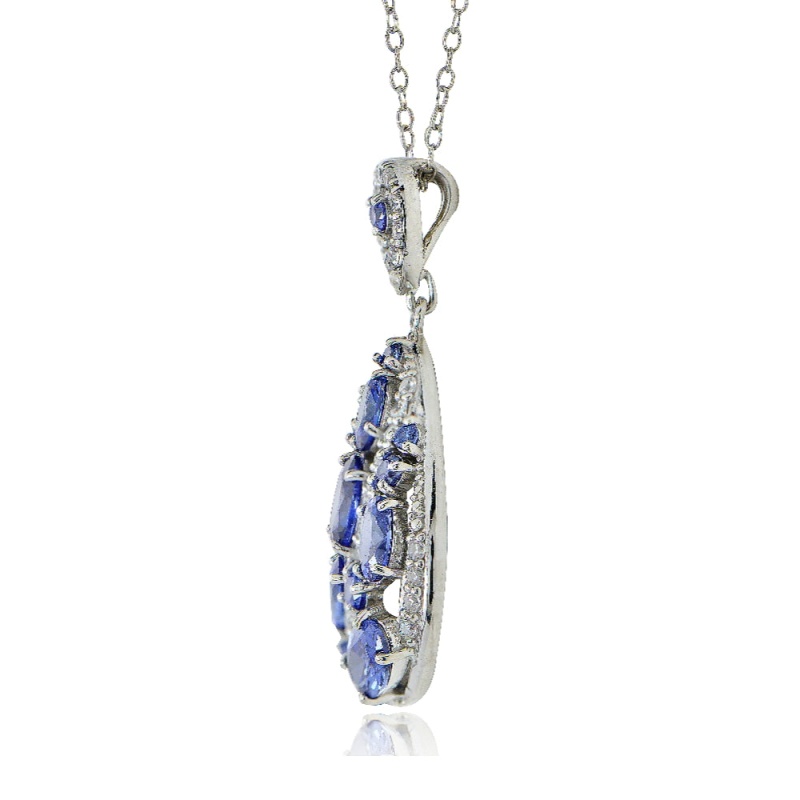 Sterling Silver Created Tanzanite And Cubic Zirconia Teardrop Necklace