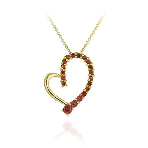 18K Gold Over Sterling Silver Garnet Floating Open Heart Journey Pendant