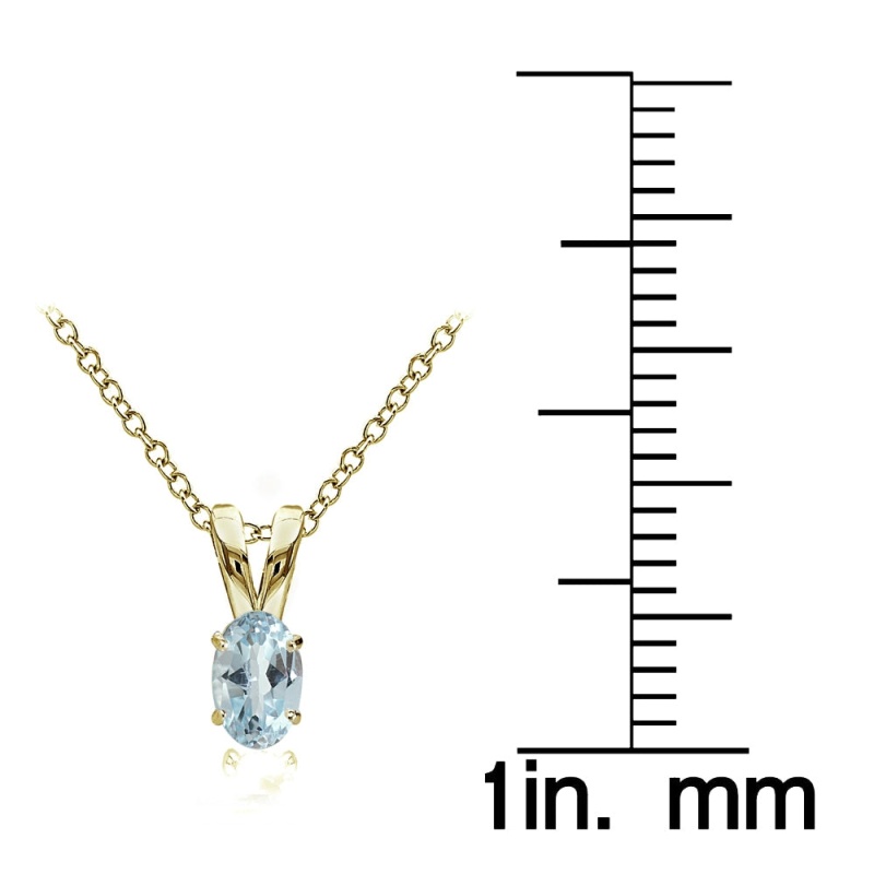 Yellow Gold Flashed Sterling Silver Blue Topaz 6X4mm Oval Solitaire Necklace