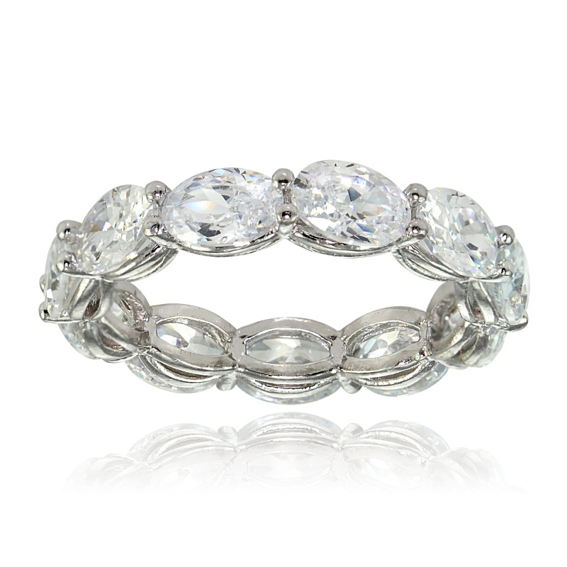 Sterling Silver Cubic Zirconia X4mm Oval-Cut Eternity Band Ring - 10