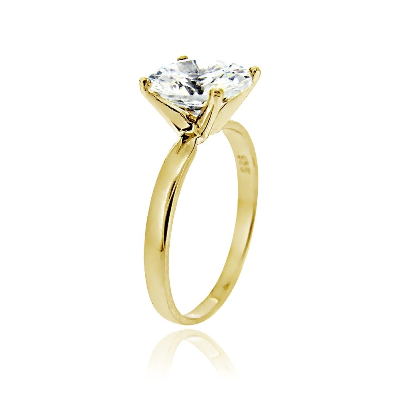 Gold Tone Over Sterling Silver 0 Facets Cubic Zirconia Solitaire Ring (3 Cttw)