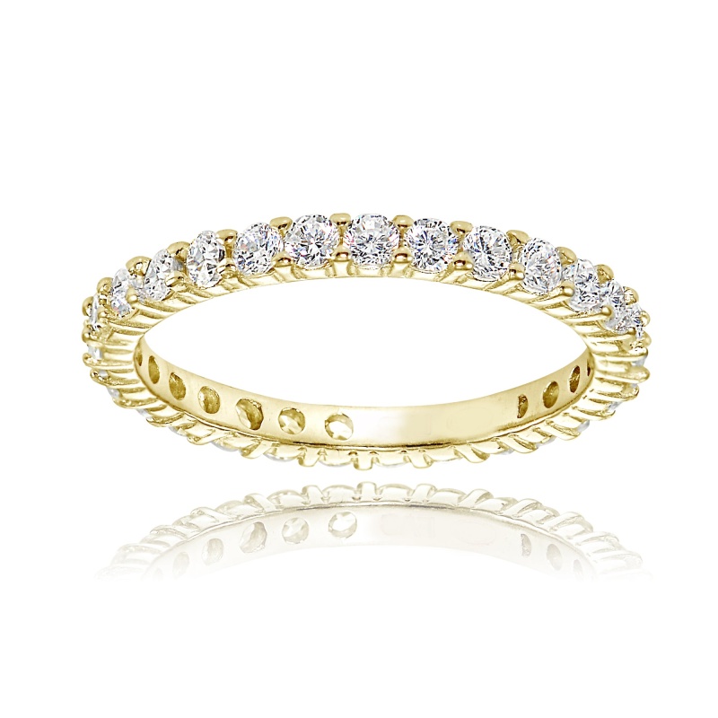 1K Gold Over Silver Cubic Zirconia 2Mm Round-Cut Eternity Band Ring - 5