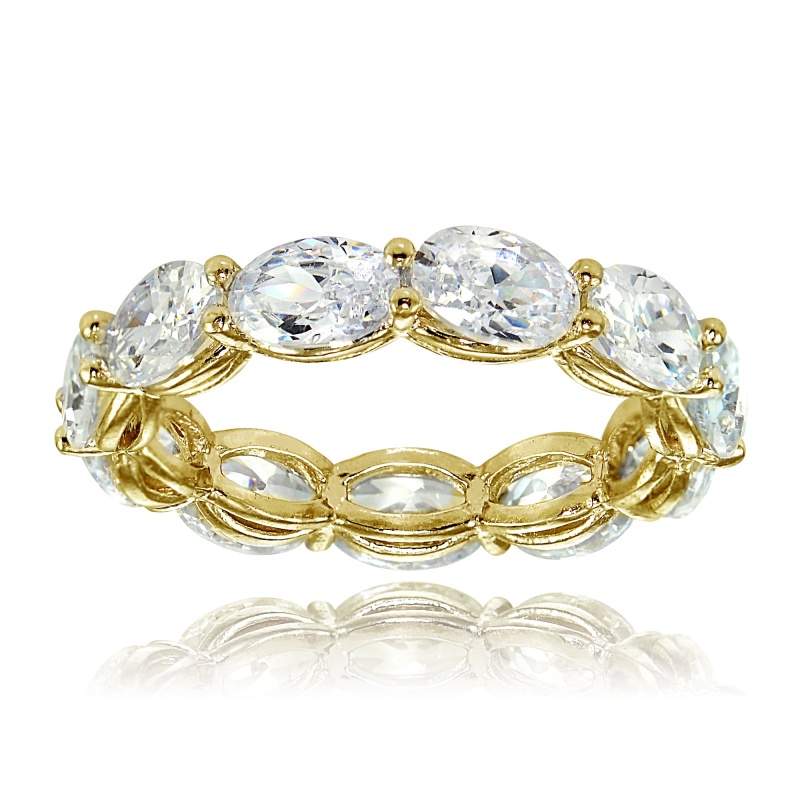 1K Gold Over Silver Cubic Zirconia X4mm Oval-Cut Eternity Band Ring - 7