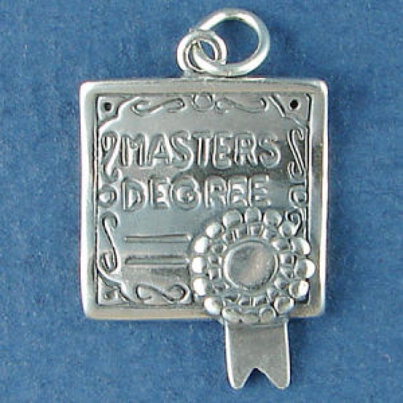 Graduation Diploma For Masters Degree School Unrolled 3D Sterling Silver Charm Pendant