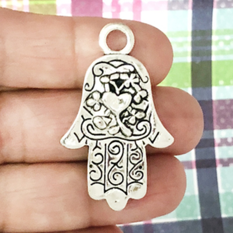 Hamsa Charm Jewish In Antique Silver Pewter