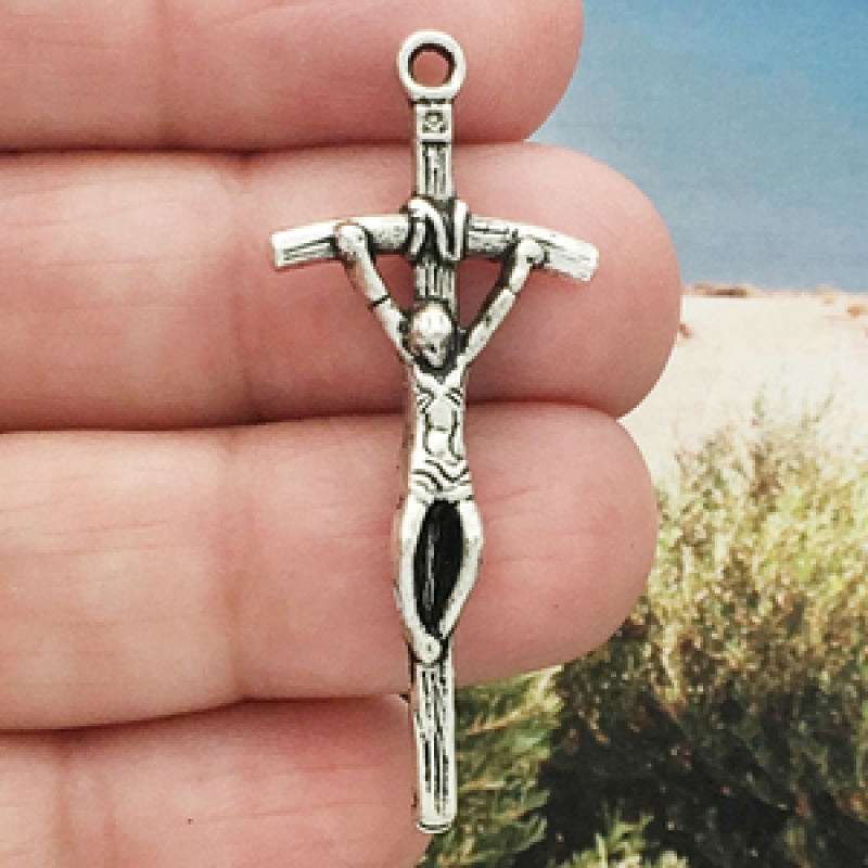 Papal Crucifix Cross Charm In Antique Silver Pewter