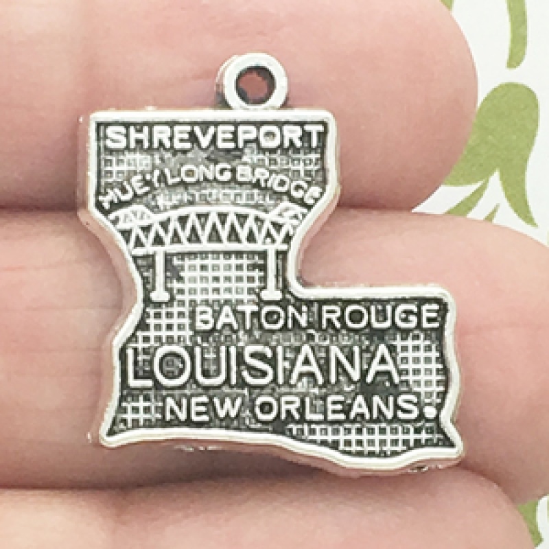 Silver Louisiana Charms Wholesale In Pewter With Map